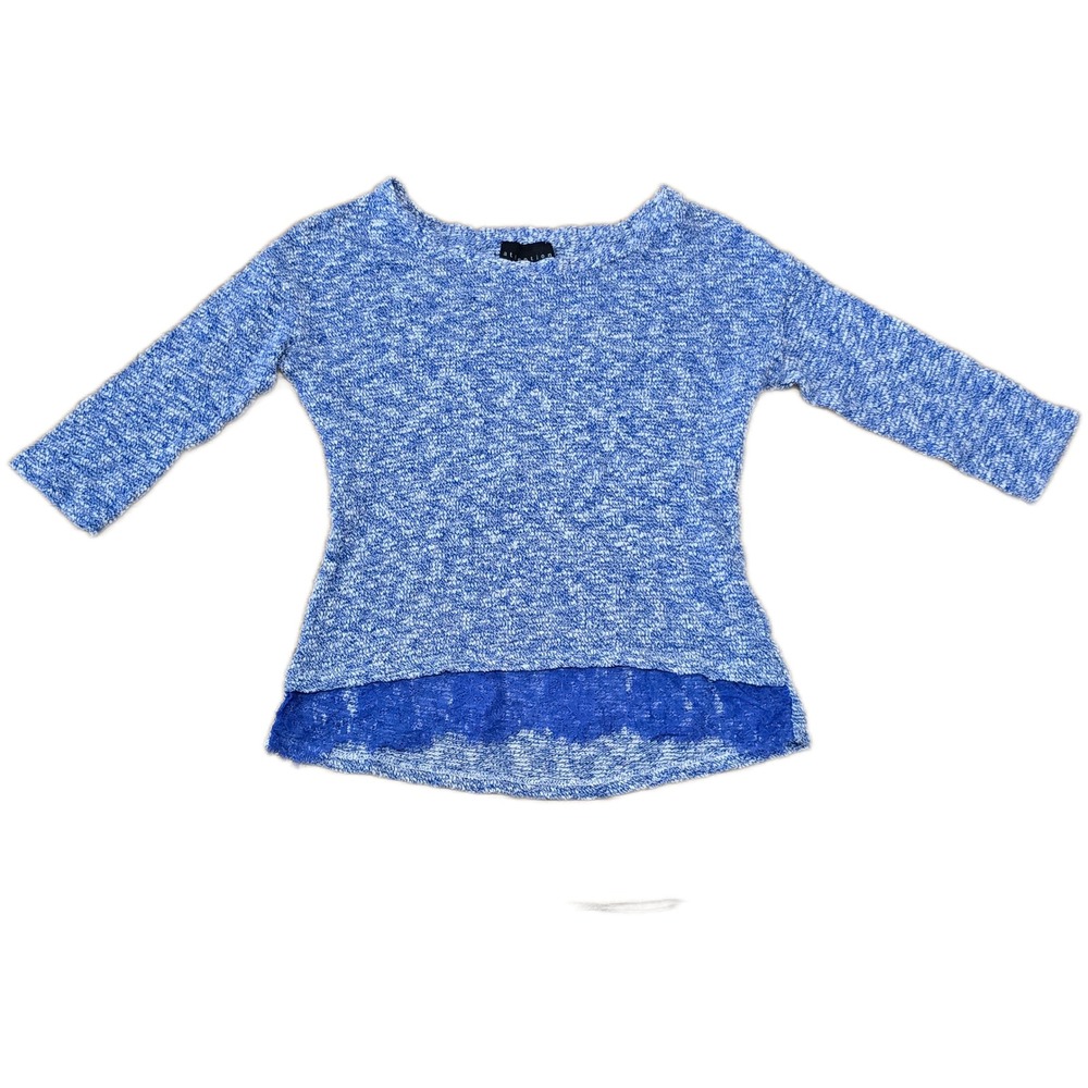 Attention Womens Blue White Marled Knit Lace Trim High Low Sweater Small